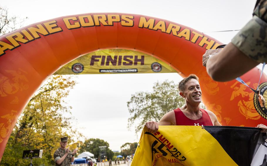 Marine Major Kyle King finishes in first place of the 2024 Marine Corps Marathon