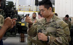 Staff Sgt. Andy Huang with a soldier-borne sensor drone at Fort Drum, N.Y., June 27, 2024.
