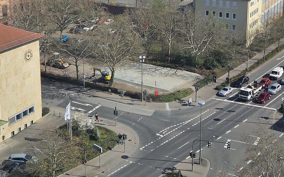 An aerial view of a new skatepark in downtown Kaiserslautern.